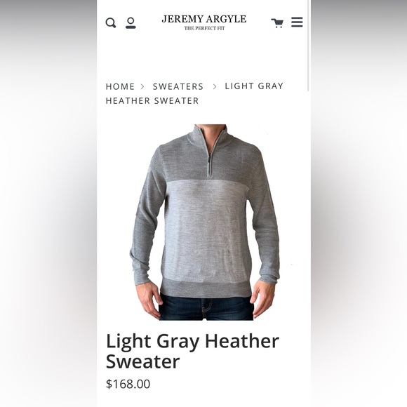 NWOT- Jeremy Argyle NYC- Sz XL- Light Grey Heather Sweater- Half Zip - Picture 3 of 7